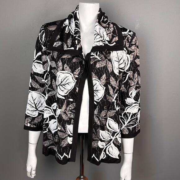 St. John sweater cardigan‎ size 12 floral buttons wool brown roll tab collar - Picture 3 of 15